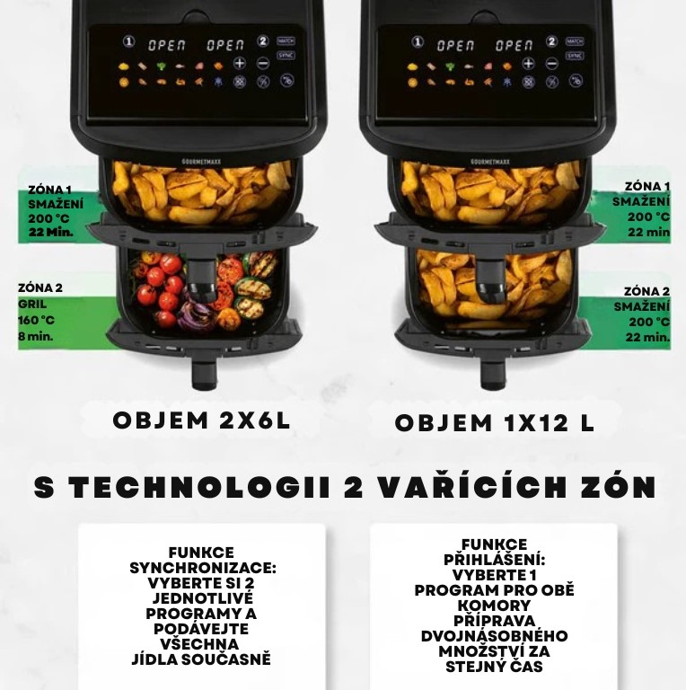 GourmetMaxx Vertikální horkovzdušná fritéza s dvojitou komorou FryUp XL 16818 (7)